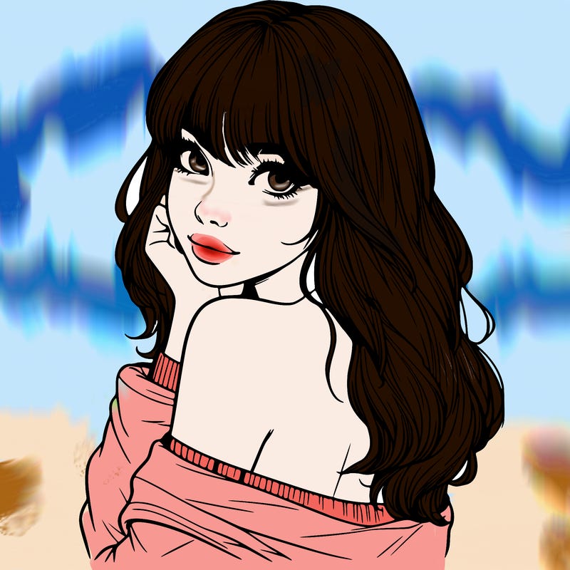 realistic girl with bangs looking over her shoulder