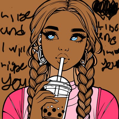 realistic girl with braided hair drinking boba