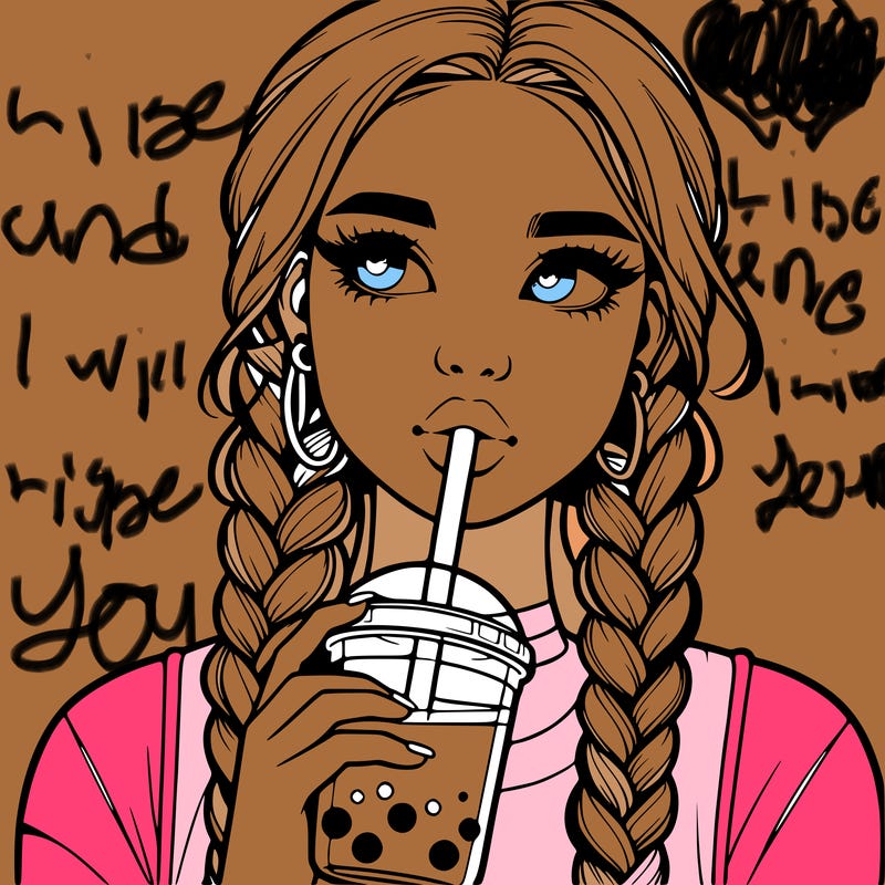 realistic girl with braided hair drinking boba
