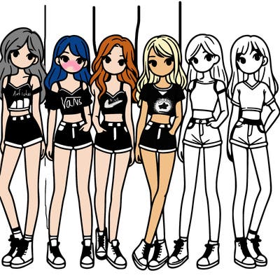 a group of girls wearing crop tops and shorts
