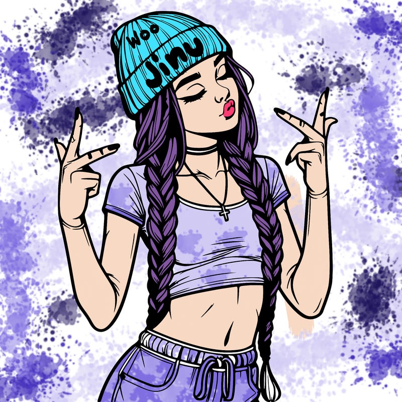 realistic teenage girl with braids and a beanie and crop top doing 🫶🏼