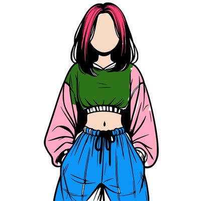 realistic girl faceless with baggy pants and a crop top
