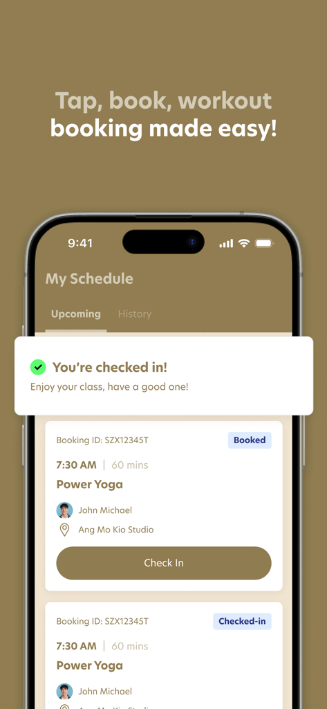 Luna & Sol: Pilates & Yoga - Luna and Sol app screen for yoga class booking and check in