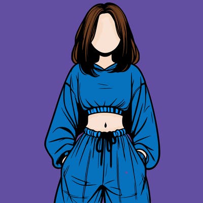 realistic girl faceless with baggy pants and a crop top