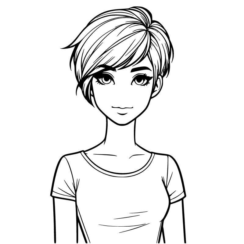 a realistic teen girl with a pixie haircut