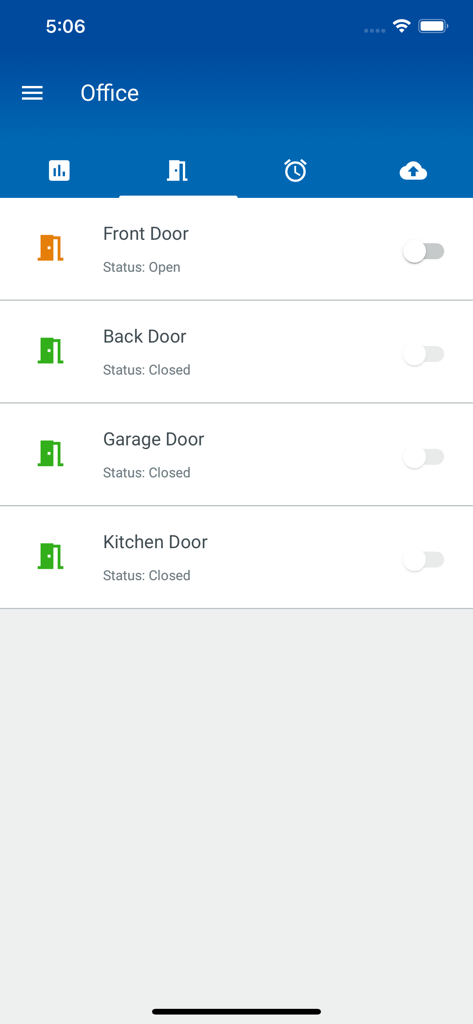 Eaton SecureConnect - Eaton SecureConnect app screen showing the open and closed status of office doors