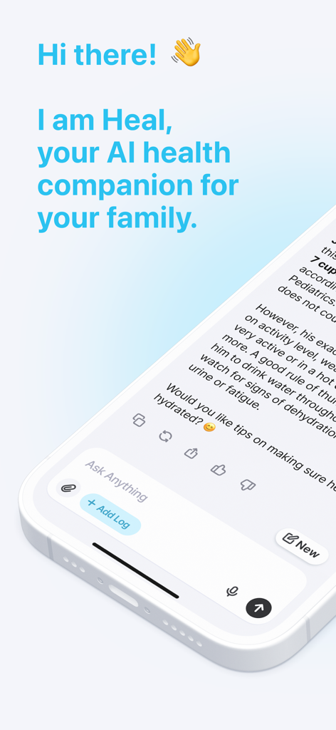 Heal: Family Health - Interfaz de chat del compañero de salud IA de Heal para orientación sobre salud familiar
