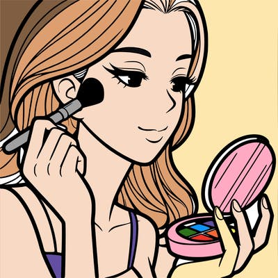 little girl putting on makeup