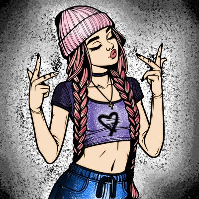 realistic teenage girl with braids and a beanie and crop top doing 🫶🏼