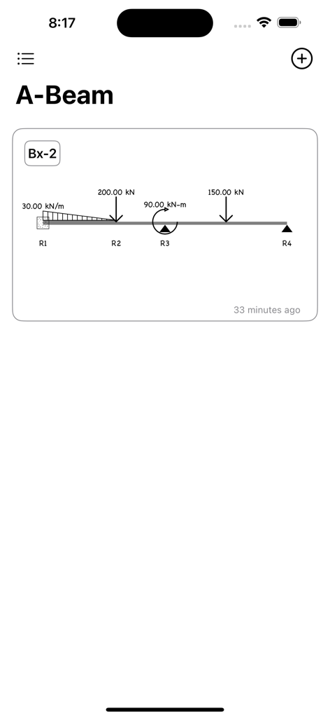 A-Beam structural analysis diagram showing distributed and point loads