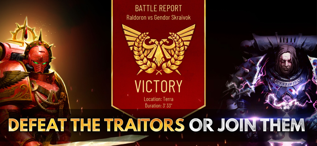 Pantalla de informe de batalla de victoria en Warhammer Horus Heresy Legions con Marines Espaciales