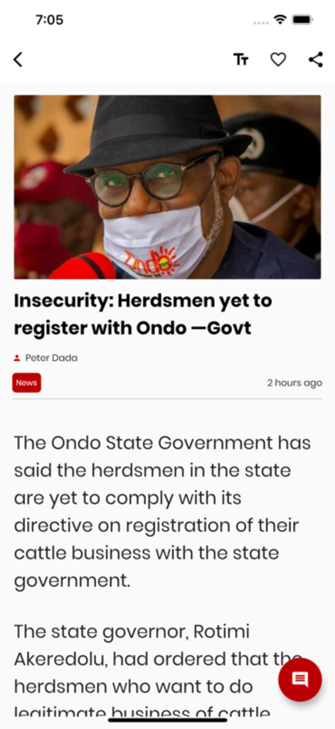 Punch News - Punch News app article interface showing a report on security in Nigeria