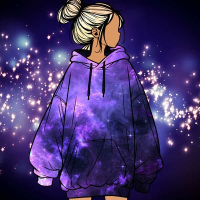 realistic girl with a oversized sweatshirt on and a bun