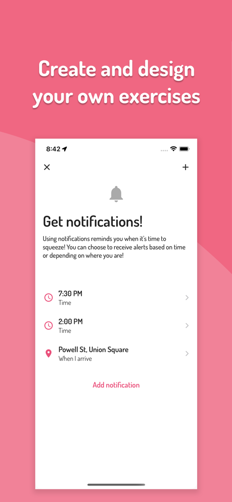 Squeeze Time app notifications for Kegel exercise reminders