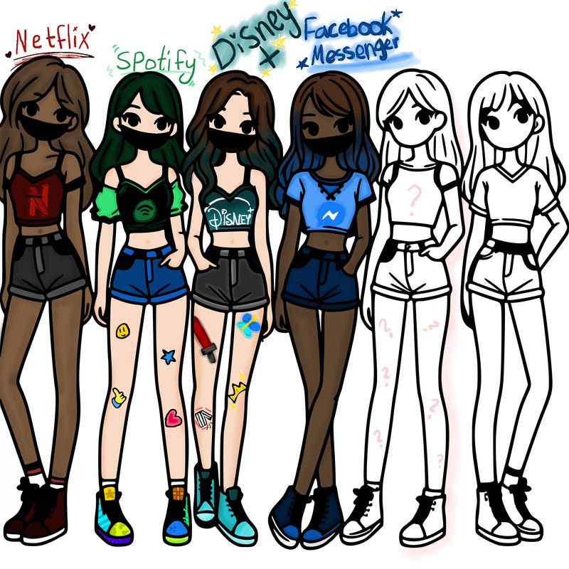 a group of girls wearing crop tops and shorts