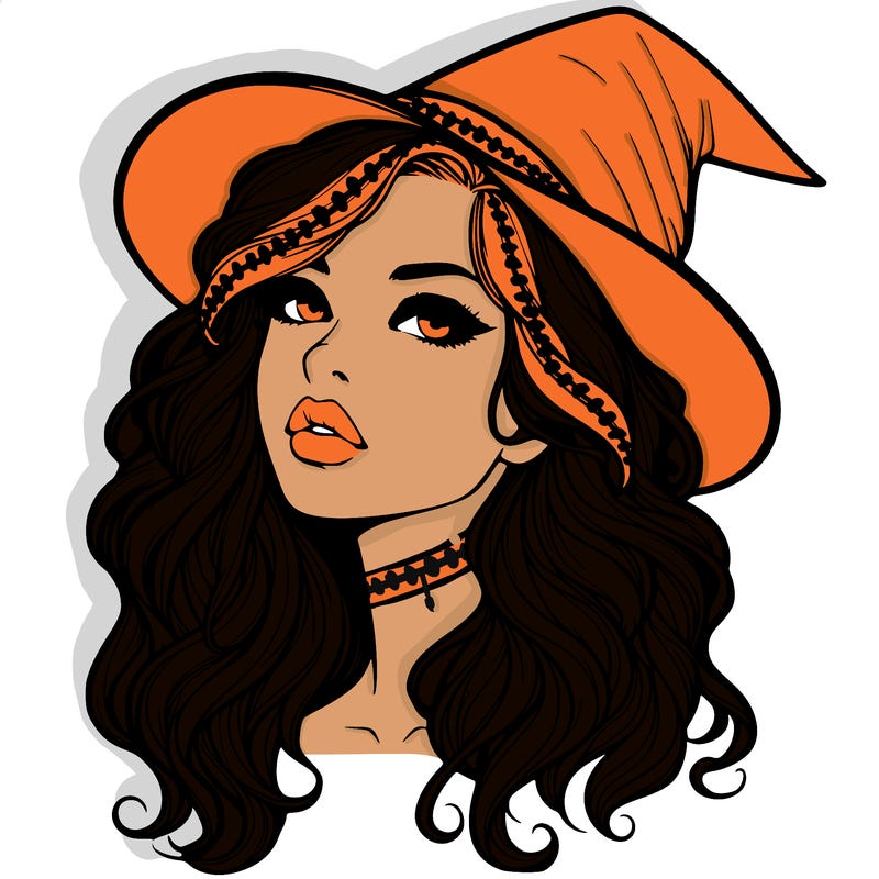 realistic witch girl with wavy hair and lips