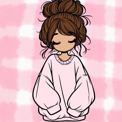 girl with baggy sweatshirt and messy bun