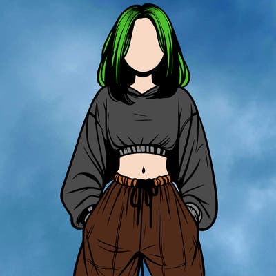realistic girl faceless with baggy pants and a crop top