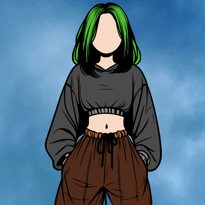realistic girl faceless with baggy pants and a crop top
