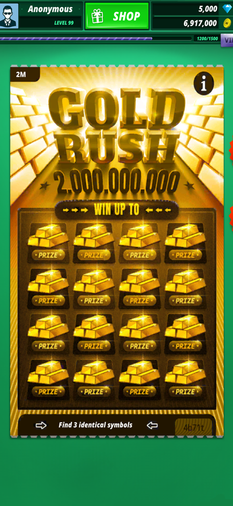Lottery Scratch Off & Games - A virtual Gold Rush scratch-off ticket in a mobile lottery game