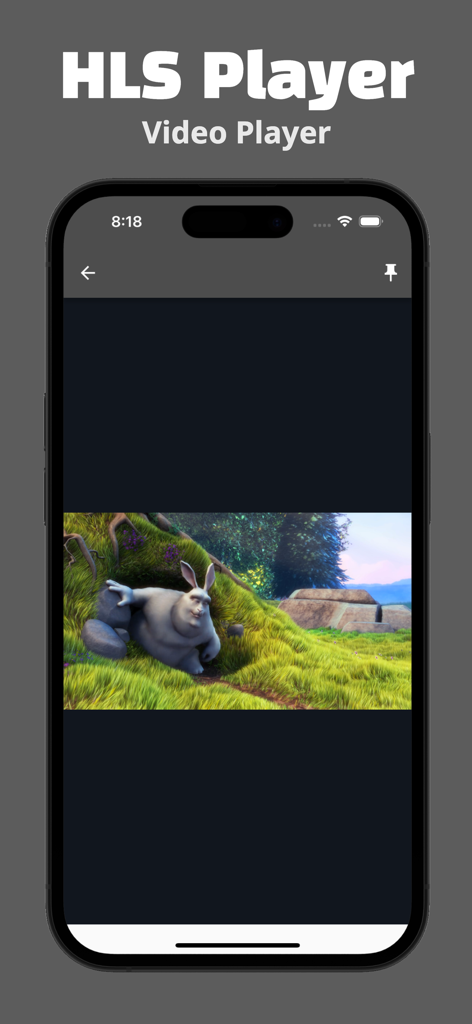 HLS Player - M3U8 Streamer - Interfaz de la aplicación HLS Player que muestra la reproducción de video de alta calidad en la pantalla de un teléfono inteligente