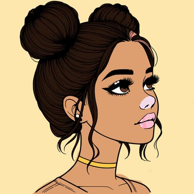 realistic girl with buns on the top of her head