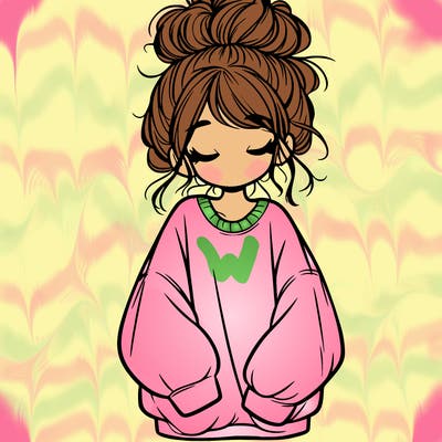 girl with baggy sweatshirt and messy bun