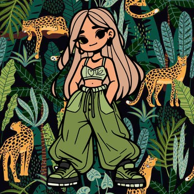 girl in crop top and baggy pants