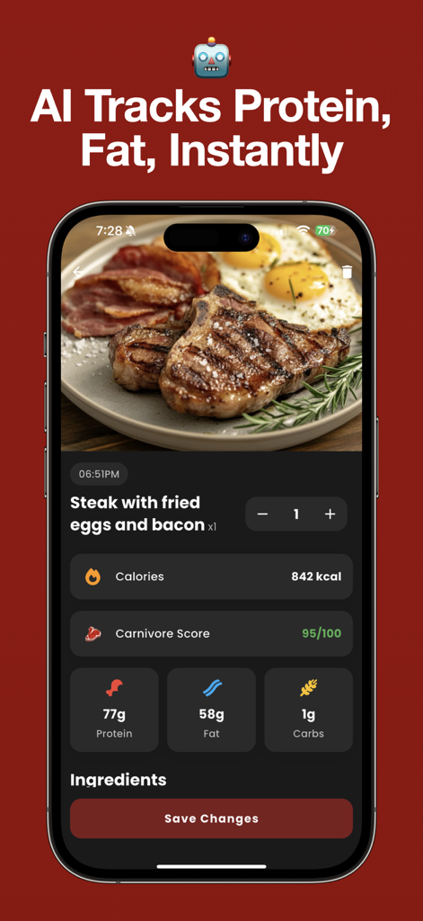Carnivore Diet App Tracker Max - 단백질 및 지방 매크로를 위한 카니보어 다이어트 앱 트래커 맥스 AI 음식 스캔 인터페이스