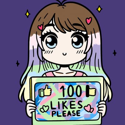 a girl with a sign saying 100 likes,please