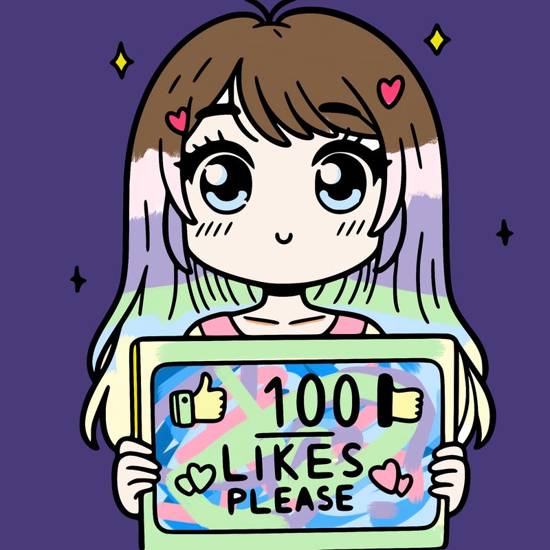 a girl with a sign saying 100 likes,please