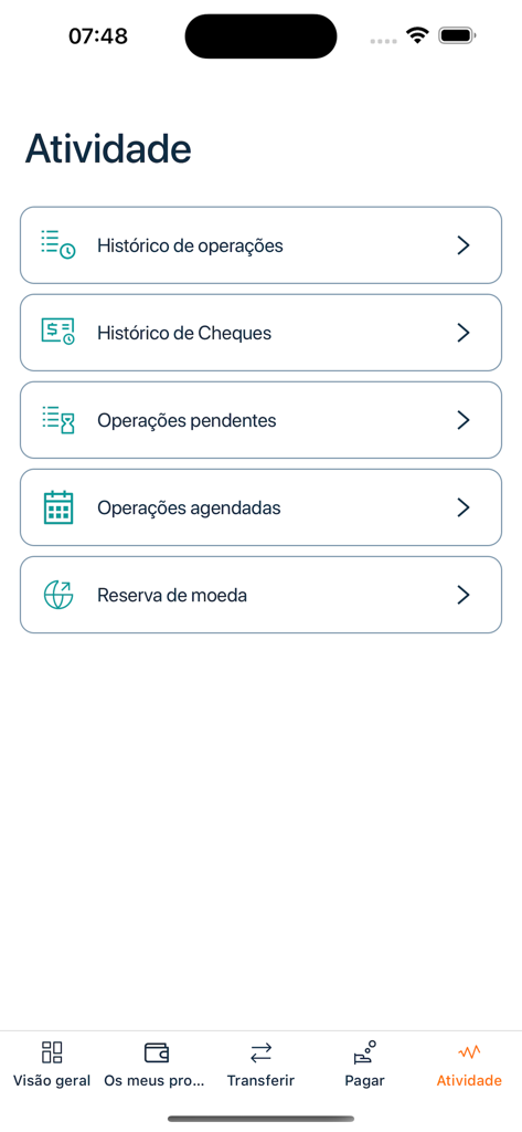 L'écran d'activité de l'application FNB ON Mozambique affichant l'historique des transactions et les options d'opérations planifiées.
