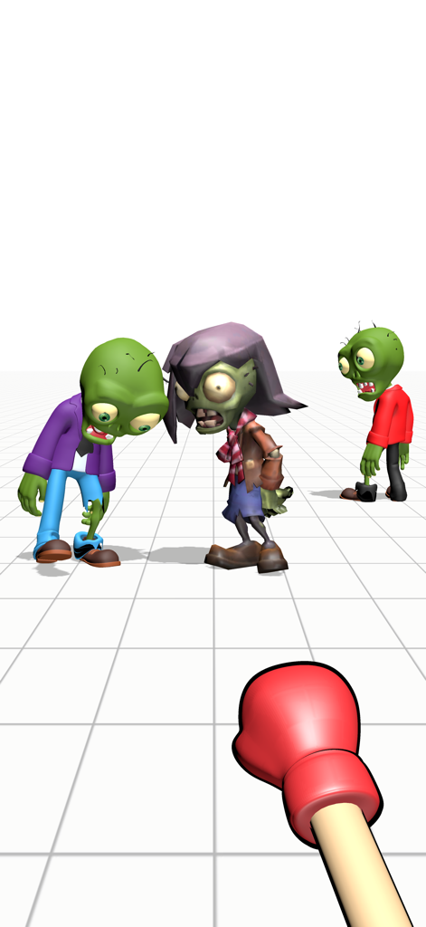 Smash Zombie Punching Games - A first person view of a red boxing glove aiming at funny cartoon zombies in a stylized punching game