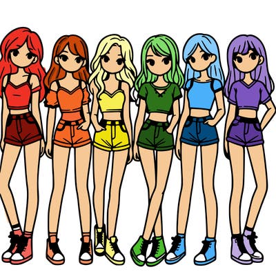 a group of girls wearing crop tops and shorts