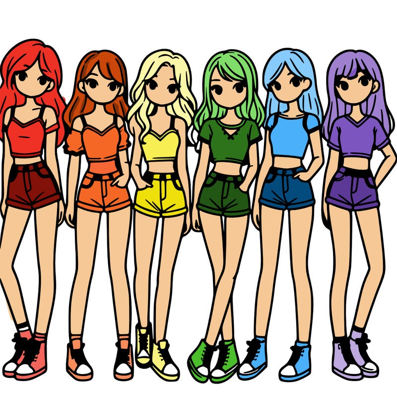 a group of girls wearing crop tops and shorts