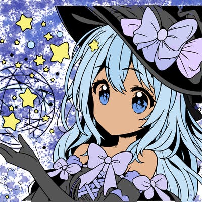 anime girl with magic and stars
