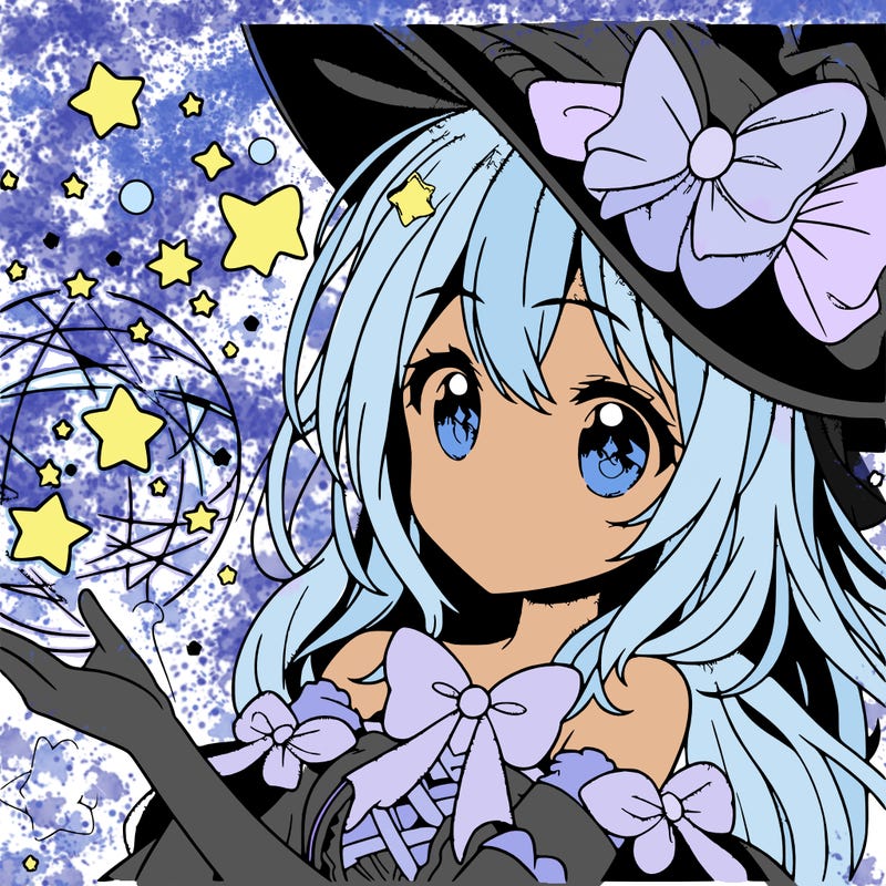 anime girl with magic and stars