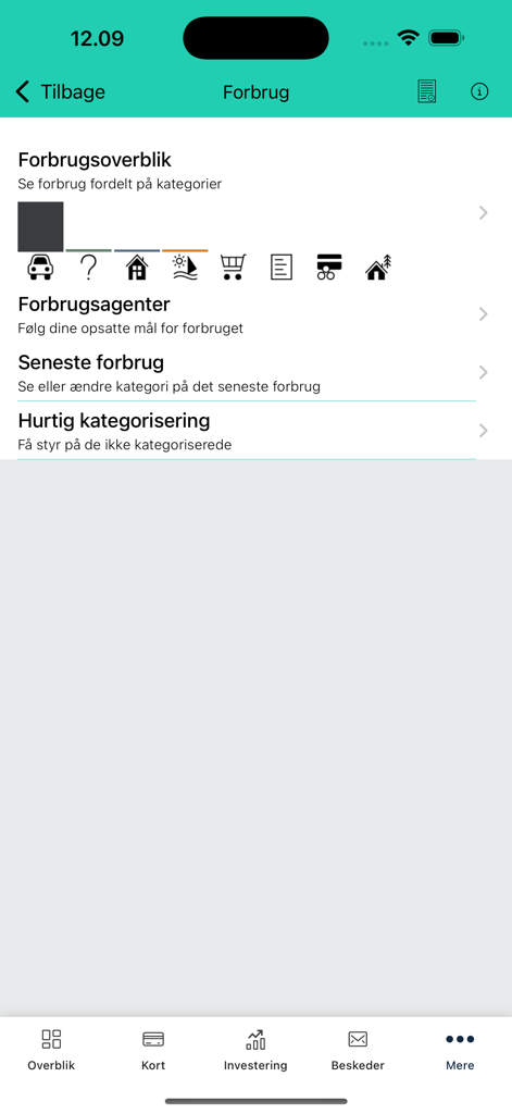 Fynske Bank - Mobile screen of Fynske Bank app showing the consumption overview and spending categorization features.