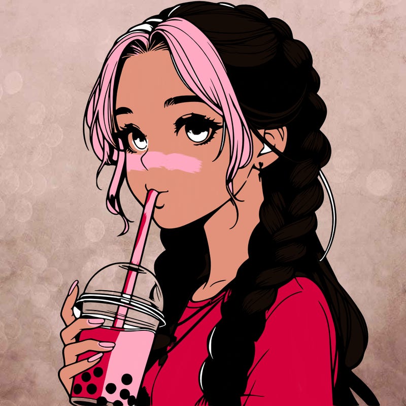 realistic girl with braided hair drinking boba