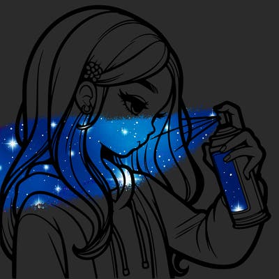 a realistic girl spray painting