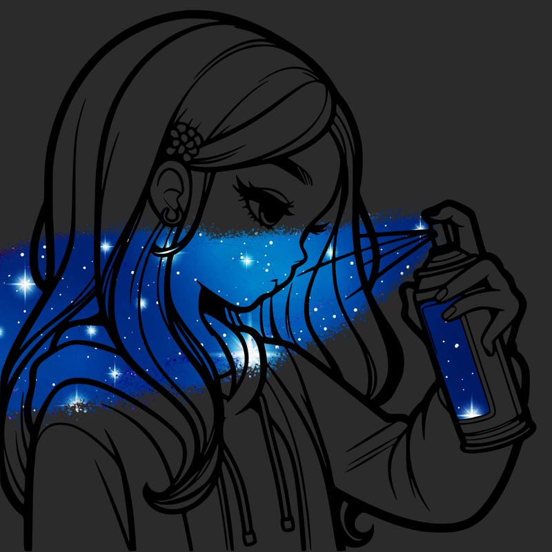 a realistic girl spray painting