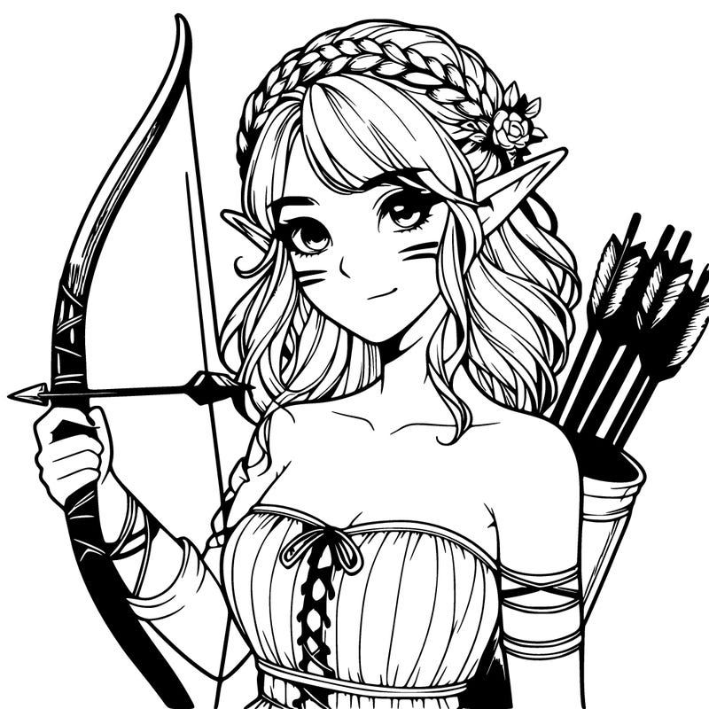 realistic elf girl with bow and arrows
