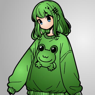 girl wearing frogging sweatshirt