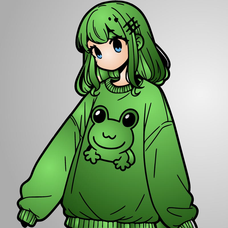 girl wearing frogging sweatshirt