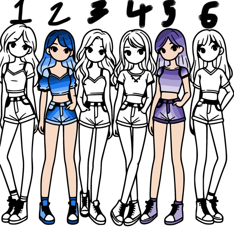 a group of girls wearing crop tops and shorts