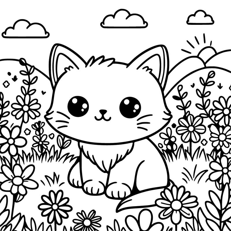 cute cat in flower field