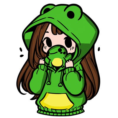 a girl holding a froggy hoodie