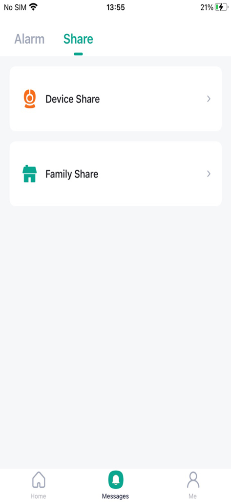 FONDAIL - Screenshot of the FONDAIL app share screen featuring device and family sharing options