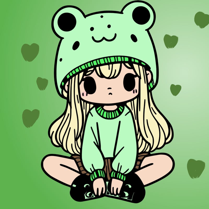 a girl wearing a frog hat and some frog socks