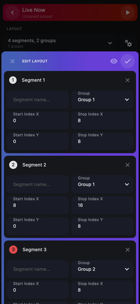 WLED+ - Interface for editing LED segments and layouts in the WLED plus app